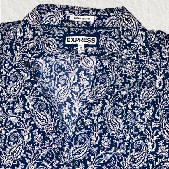 Express Men’s Navy Paisley L/S Dress Shirt - Picture 1 of 2